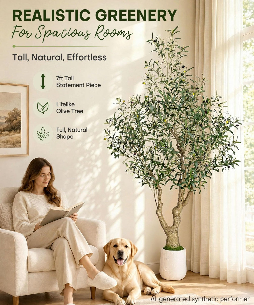 Decoway Artificial Olive Tree with White Planter, Multiple Heights-5ft-14-Homde