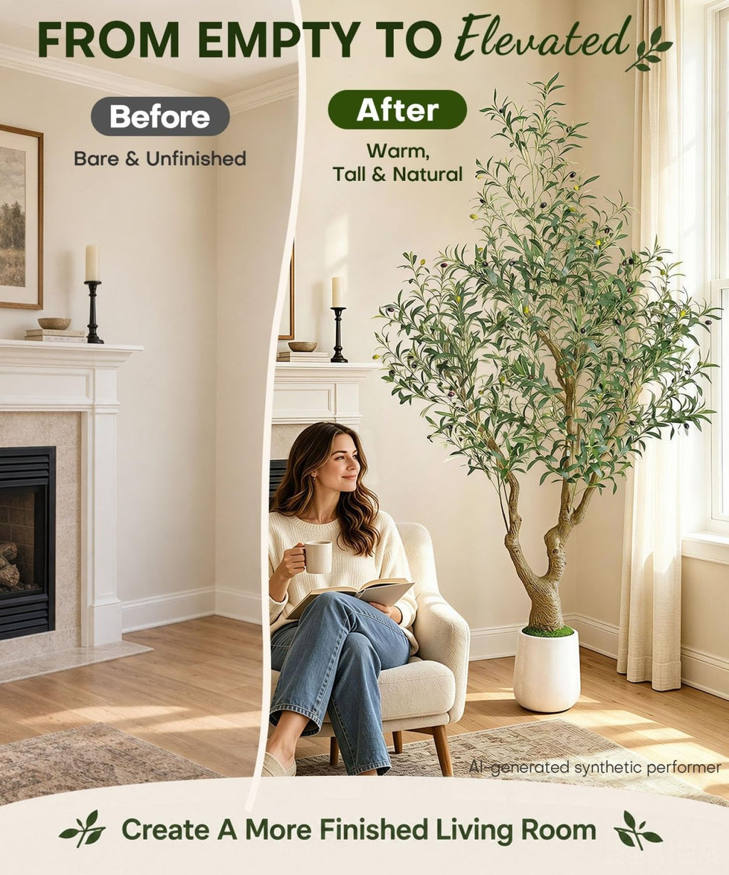Decoway Artificial Olive Tree with White Planter, Multiple Heights-5ft-13-Homde