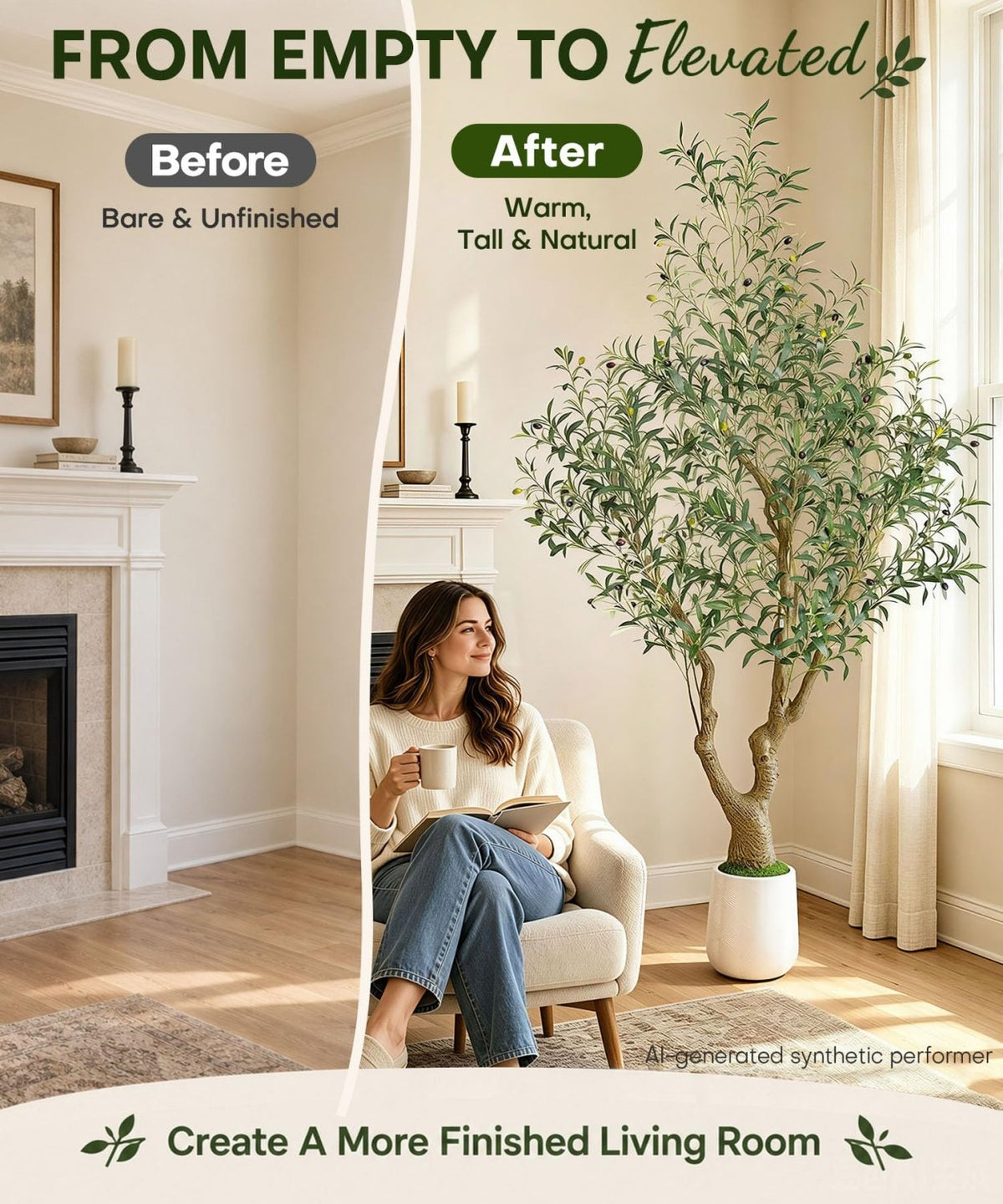 Decoway Artificial Olive Tree with White Planter, Multiple Heights-5ft-13-Homde