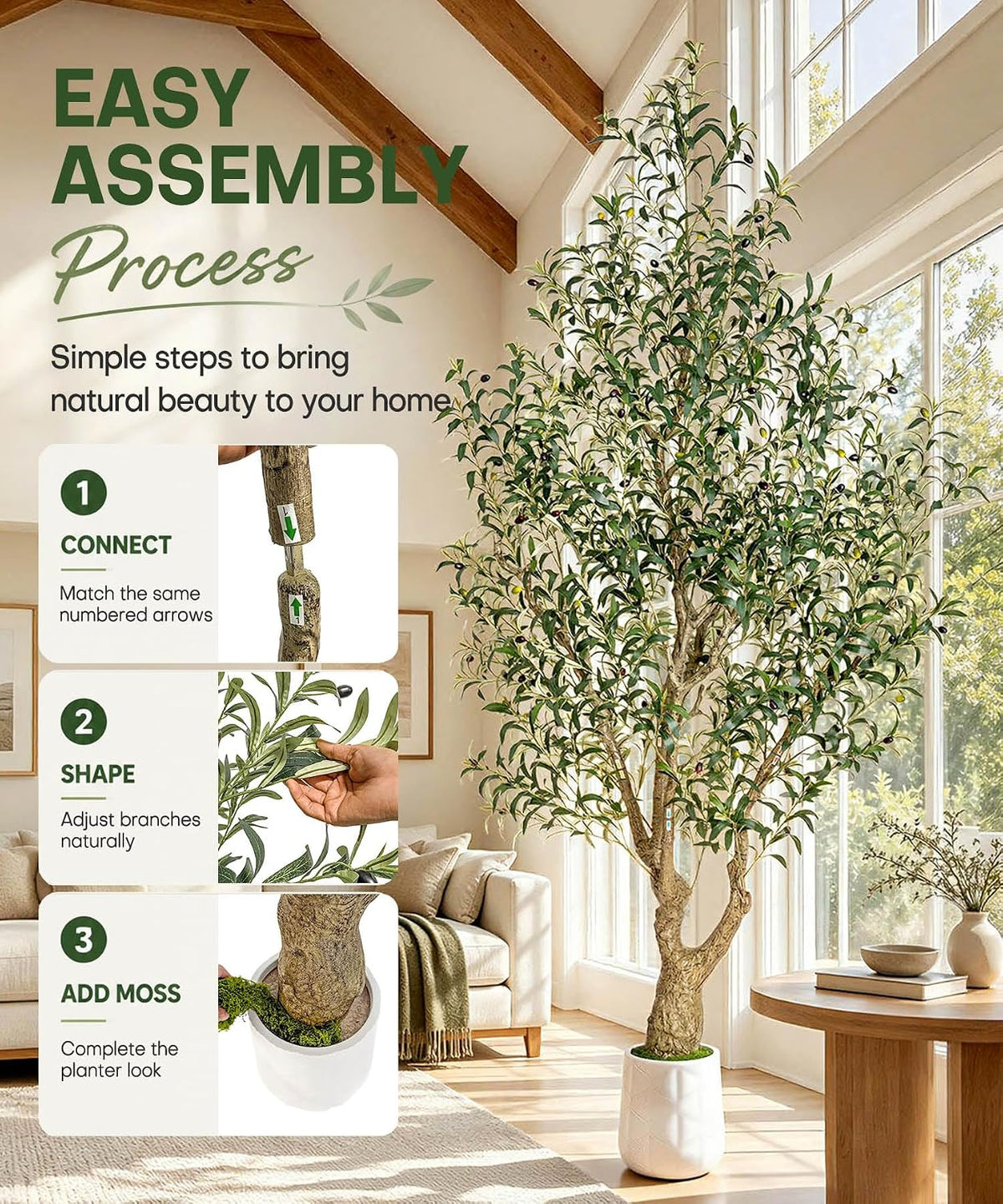 Decoway Artificial Olive Tree with White Planter, Multiple Heights-5ft-11-Homde