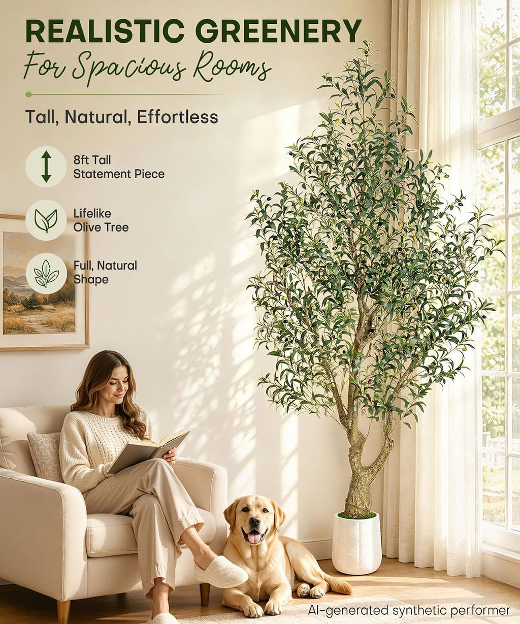 Decoway Artificial Olive Tree with White Planter, Multiple Heights-5ft-6-Homde