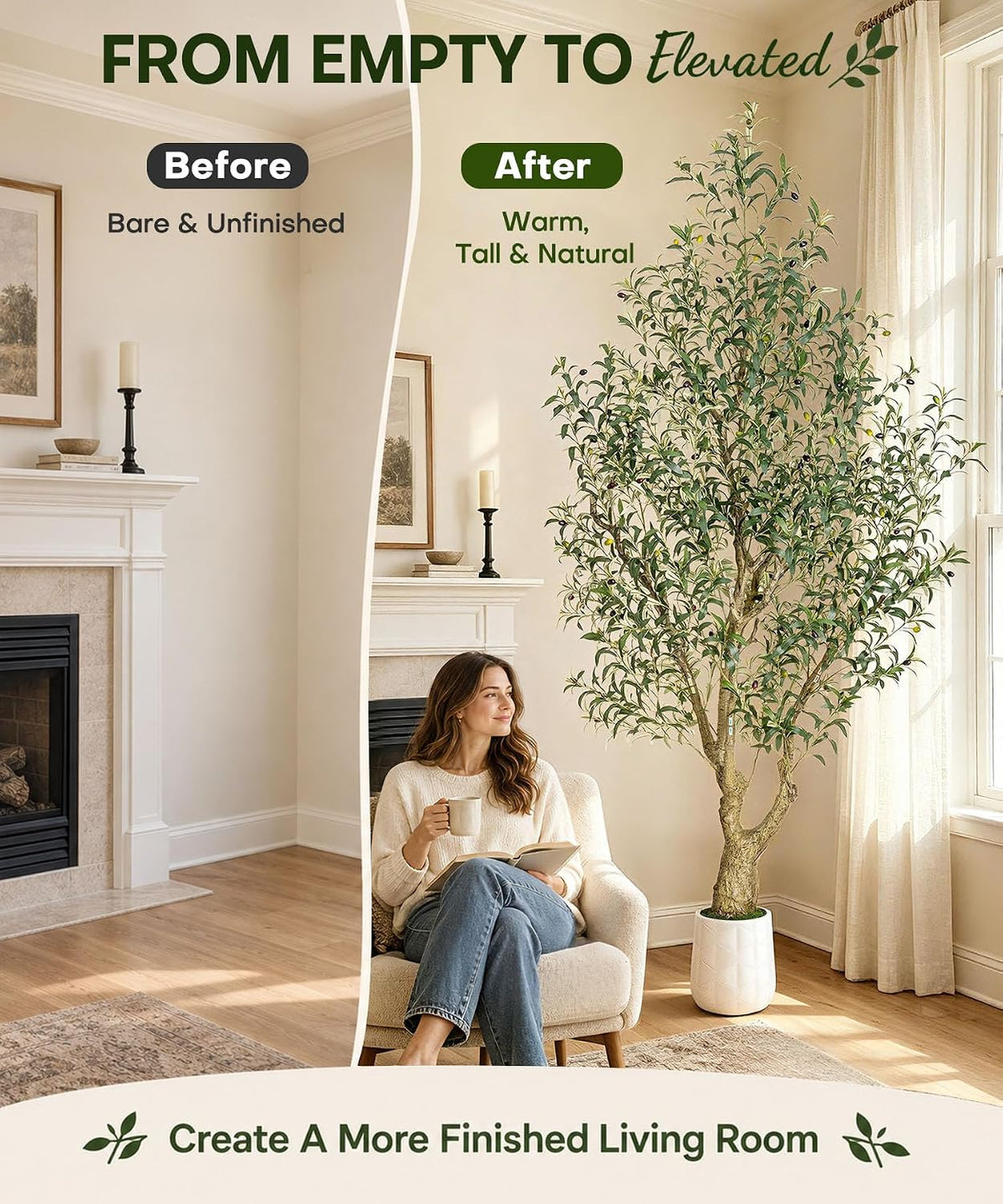 Decoway Artificial Olive Tree with White Planter, Multiple Heights-5ft-5-Homde