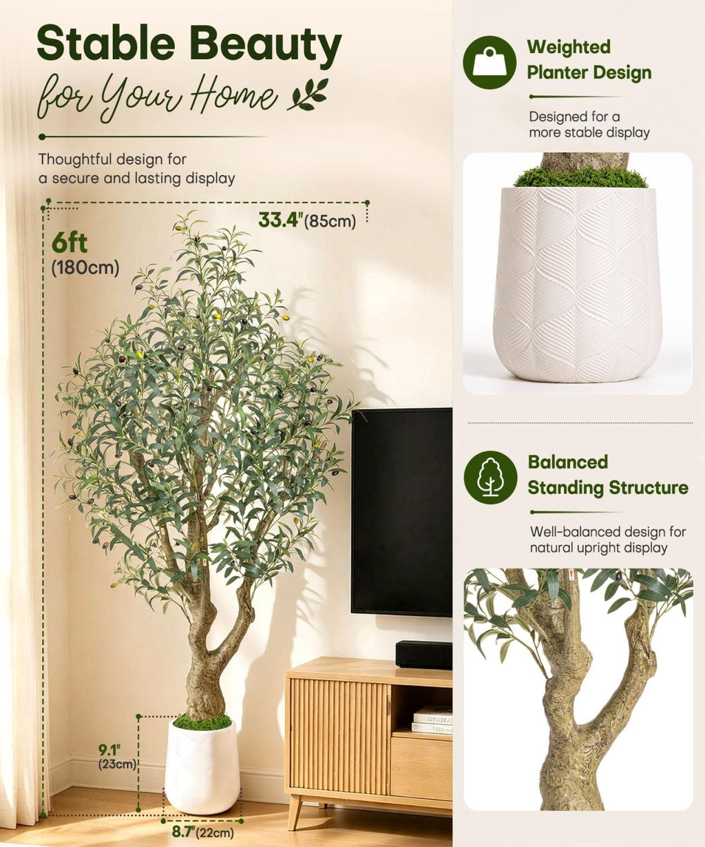 Decoway Artificial Olive Tree with White Planter, Multiple Heights-5ft-25-Homde