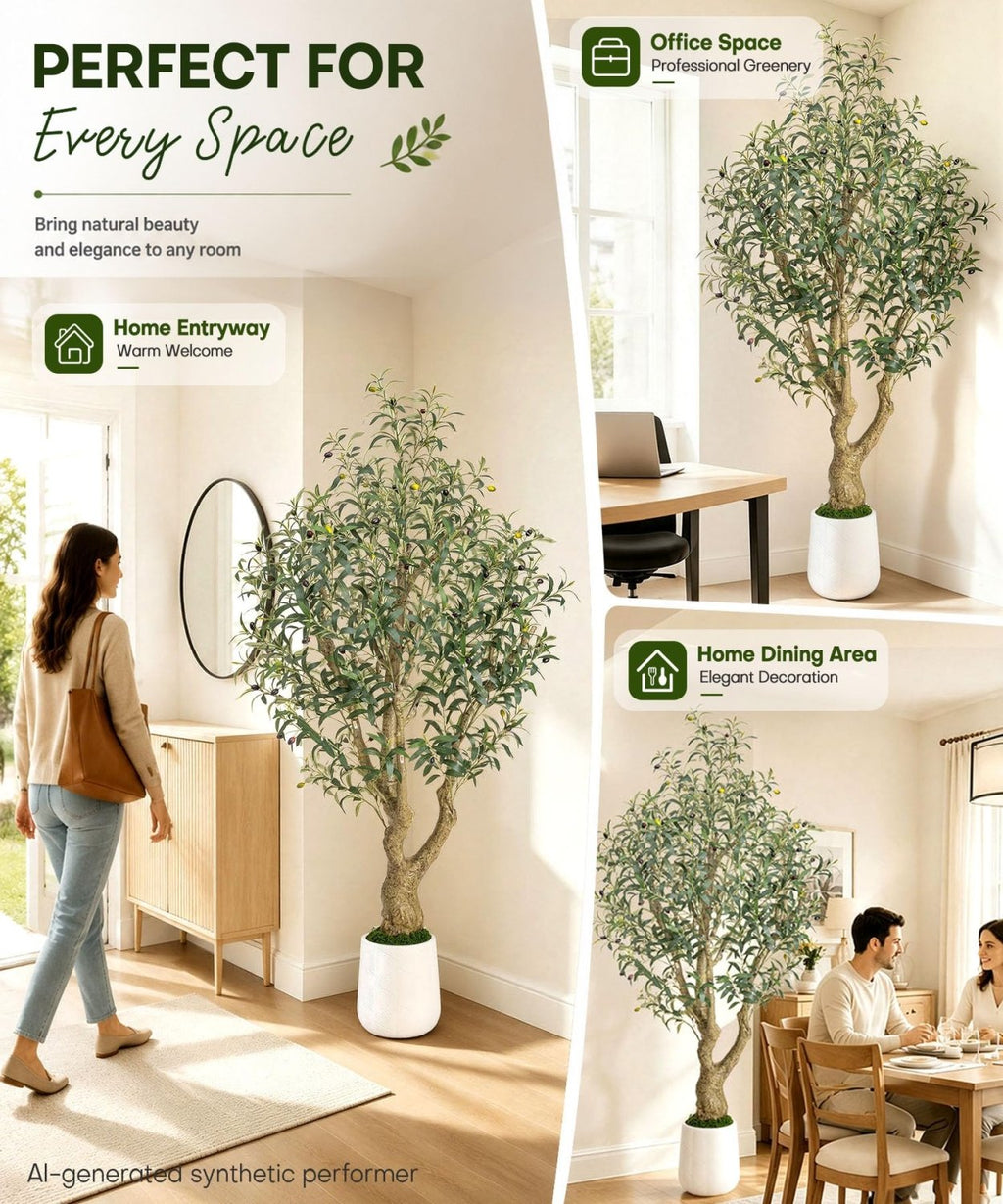 Decoway Artificial Olive Tree with White Planter, Multiple Heights-5ft-23-Homde