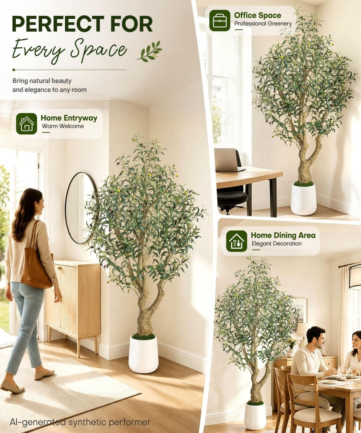 Decoway Artificial Olive Tree with White Planter, Multiple Heights-5ft-23-Homde