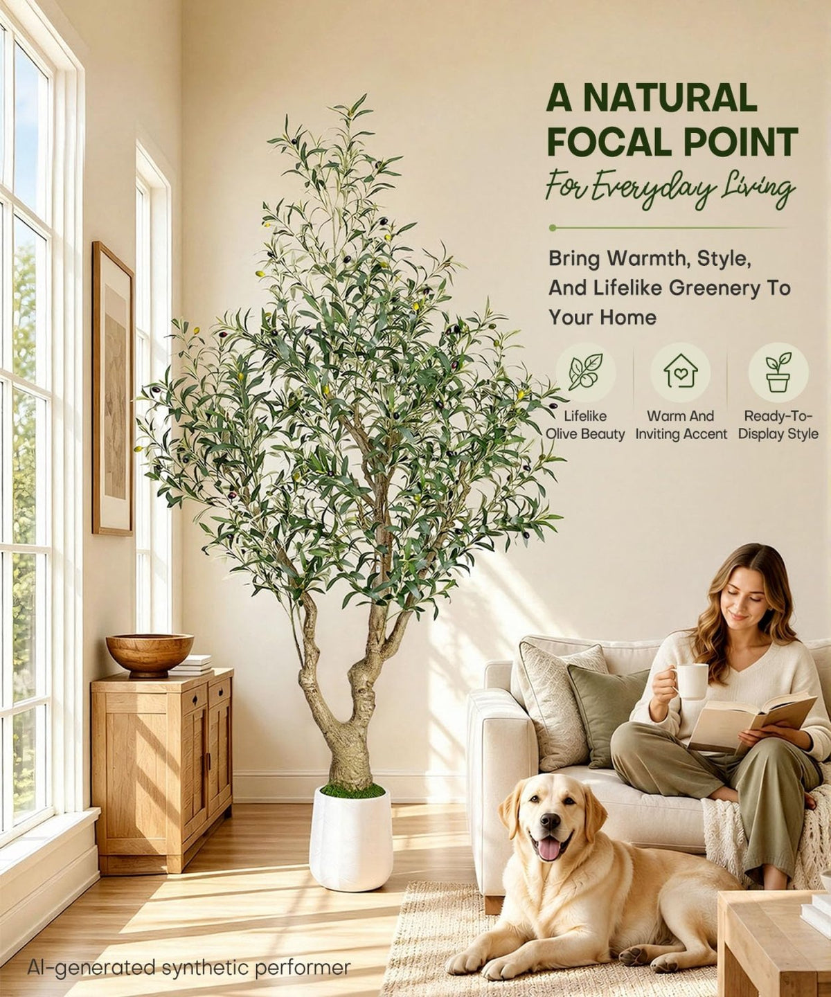 Decoway Artificial Olive Tree with White Planter, Multiple Heights-5ft-20-Homde