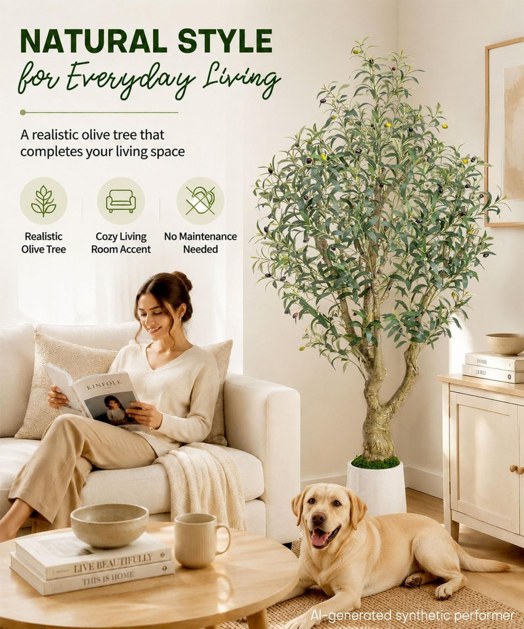 Decoway Artificial Olive Tree with White Planter, Multiple Heights-5ft-22-Homde