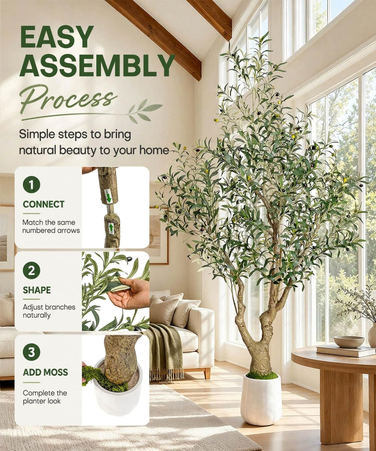 Decoway Artificial Olive Tree with White Planter, Multiple Heights-5ft-19-Homde