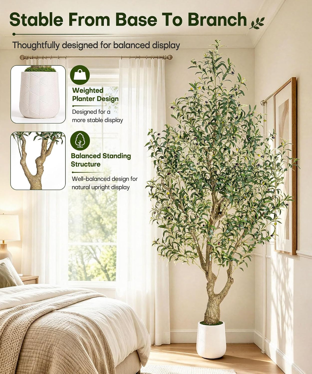 Decoway Artificial Olive Tree with White Planter, Multiple Heights-5ft-9-Homde