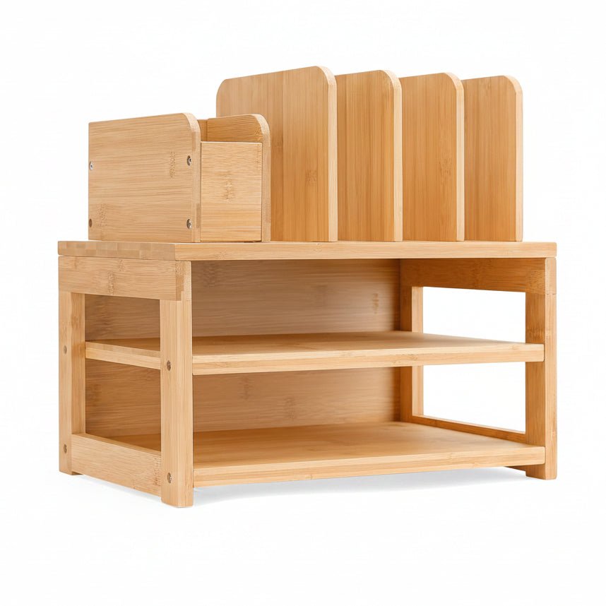 Homde Bamboo Desk Organizer with File Holder and Adjustable Pen Cups - 1-Homde