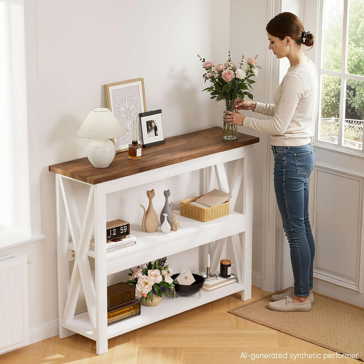 3-Tier Wood Entryway Table, 41" Narrow Console Table - 3-Homde