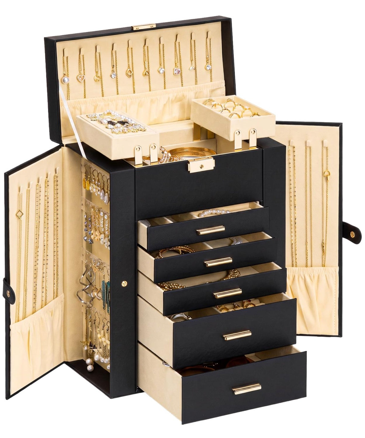 Homde Large Jewelry Box for Women: 6-Layer Organizer with Deep Drawers-Black-2-Homde