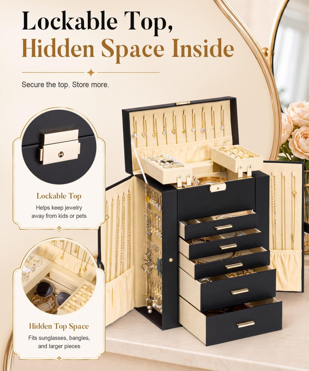 Homde Large Jewelry Box for Women: 6-Layer Organizer with Deep Drawers-Grey Purple-18-Homde