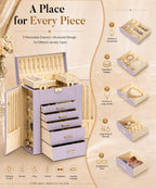 Homde Large Jewelry Box for Women: 6-Layer Organizer with Deep Drawers-Grey Purple-24-Homde