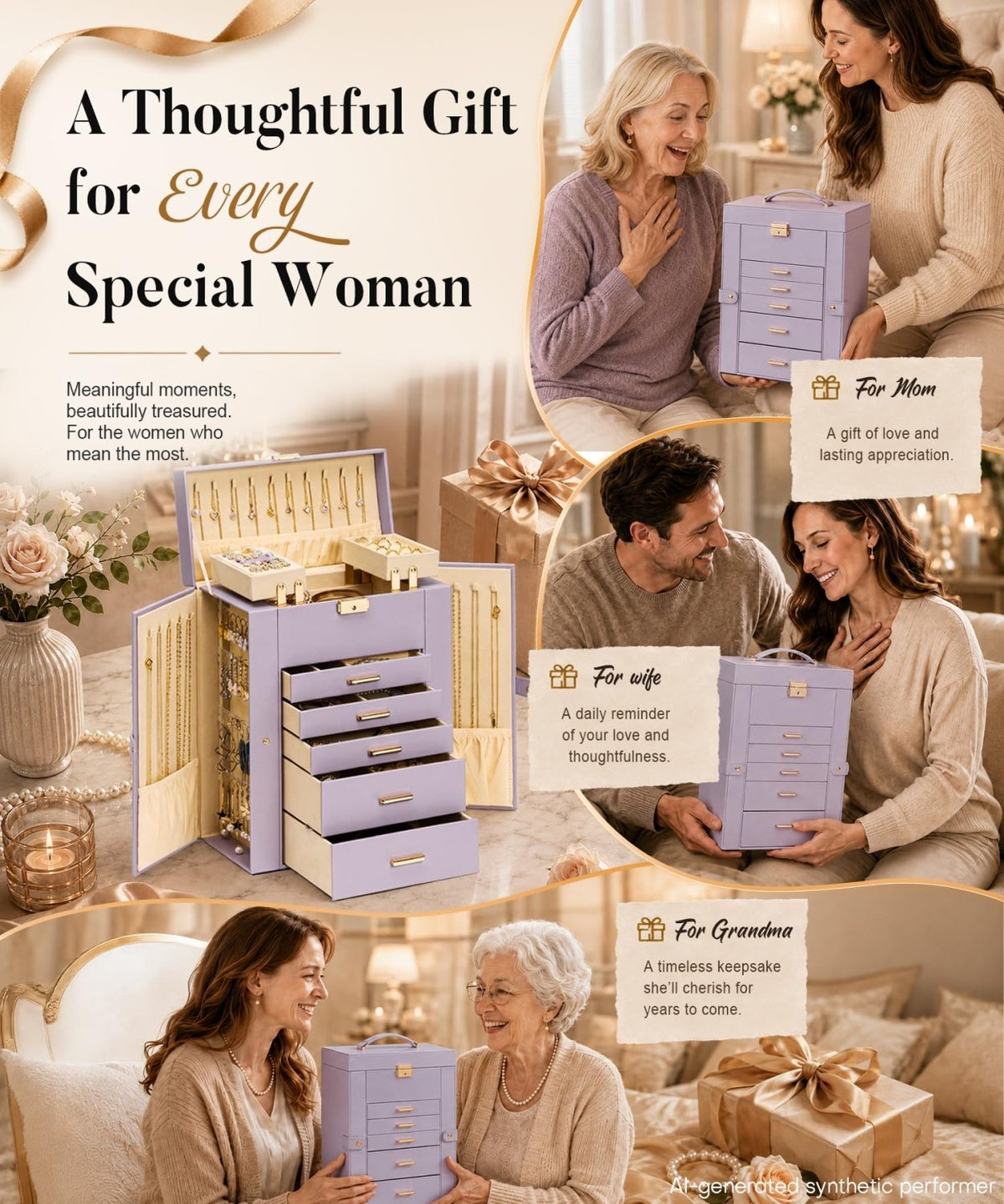 Homde Large Jewelry Box for Women: 6-Layer Organizer with Deep Drawers-Grey Purple-23-Homde