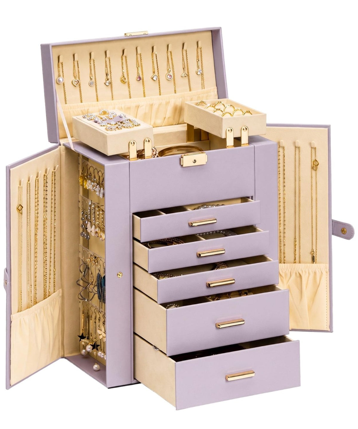 Homde Large Jewelry Box for Women: 6-Layer Organizer with Deep Drawers-Grey Purple-3-Homde