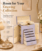 Homde Large Jewelry Box for Women: 6-Layer Organizer with Deep Drawers-Grey Purple-22-Homde