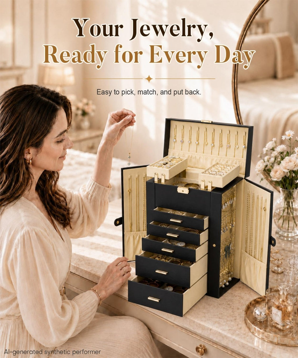Homde Large Jewelry Box for Women: 6-Layer Organizer with Deep Drawers-Grey Purple-13-Homde
