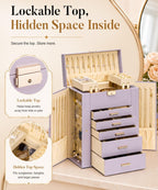 Homde Large Jewelry Box for Women: 6-Layer Organizer with Deep Drawers-Grey Purple-26-Homde
