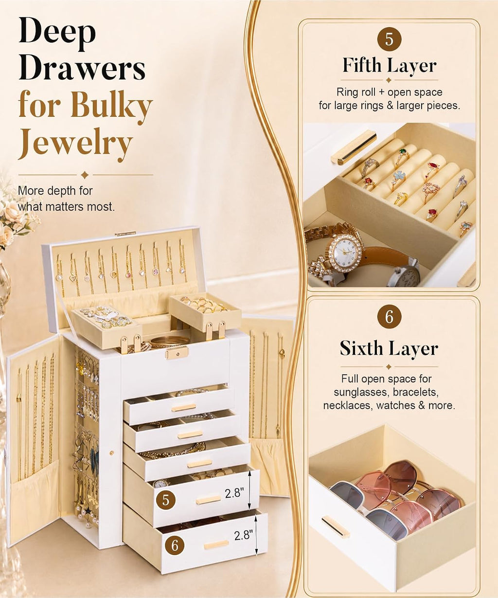 Homde Large Jewelry Box for Women: 6-Layer Organizer with Deep Drawers-Grey Purple-11-Homde