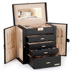 Homde Large Jewelry and Watch Box with Mirror, Lock and 4 Drawers-Homde