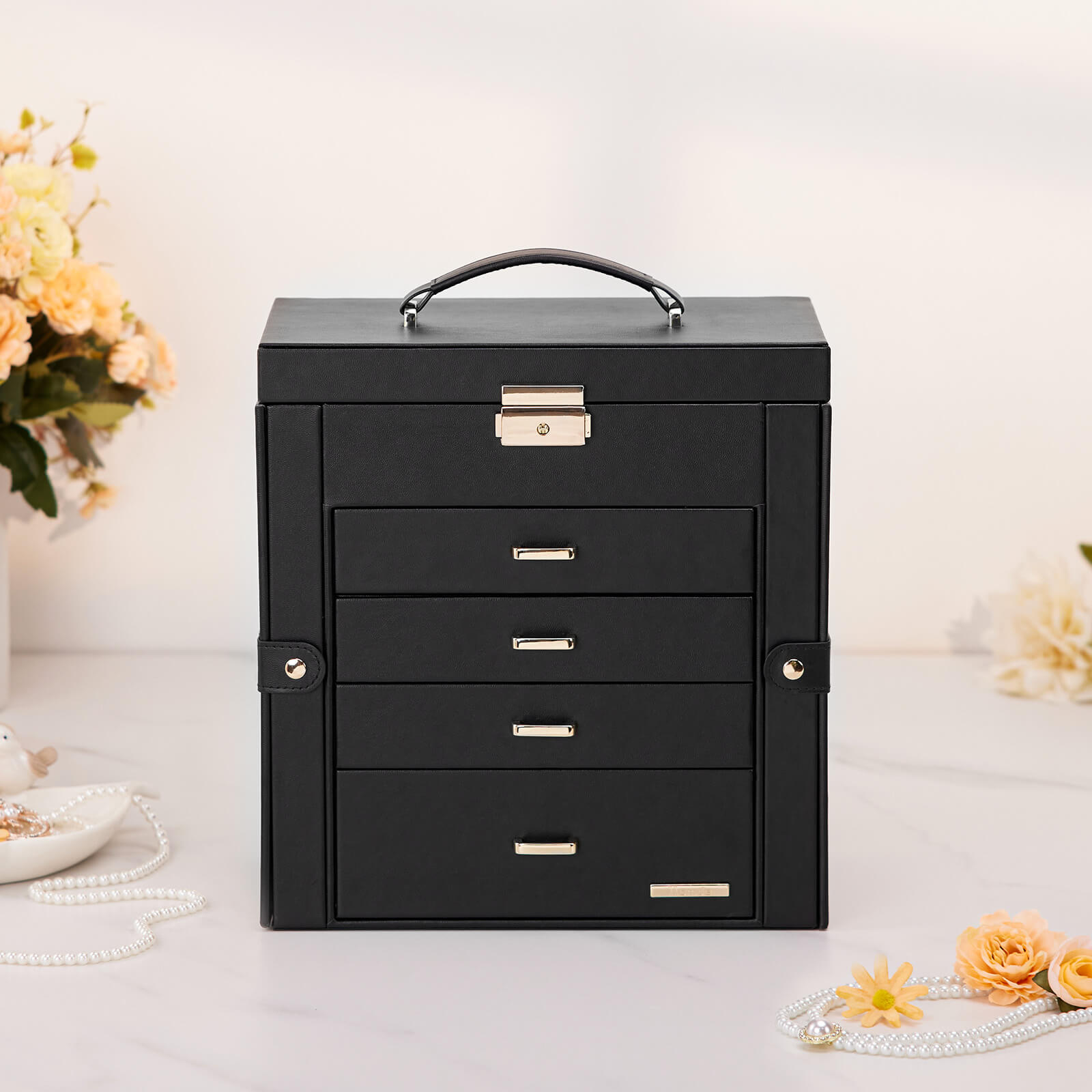 Homde Large Jewelry and Watch Box with Mirror, Lock and 4 Drawers-Homde