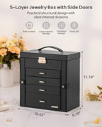 Homde Large Jewelry and Watch Box with Mirror, Lock and 4 Drawers-Homde