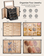 Homde Large Jewelry and Watch Box with Mirror, Lock and 4 Drawers-Homde