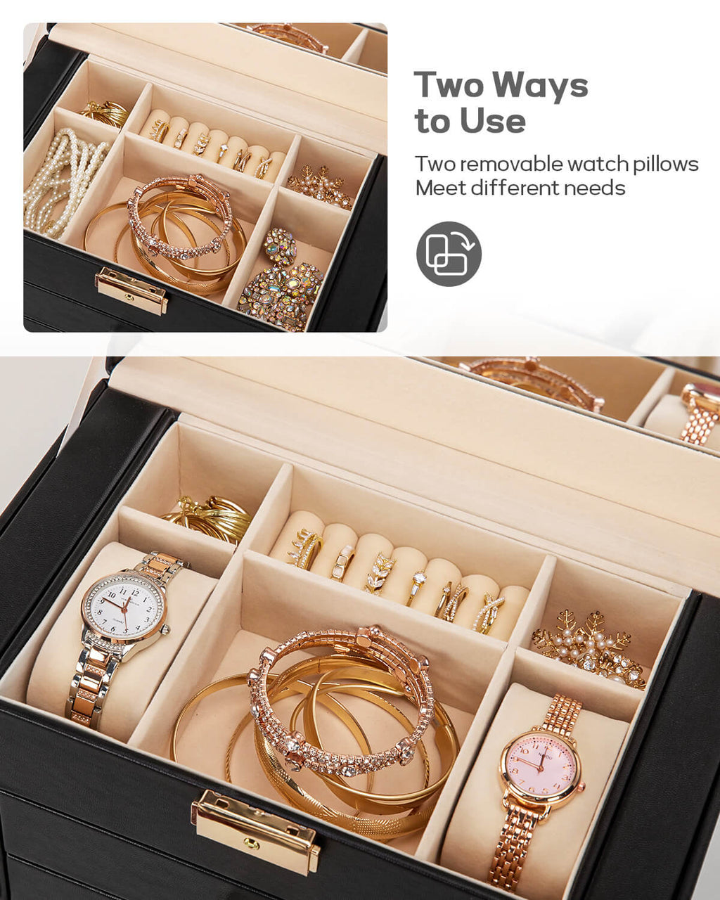 Homde Large Jewelry and Watch Box with Mirror, Lock and 4 Drawers-Homde