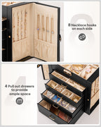 Homde Large Jewelry and Watch Box with Mirror, Lock and 4 Drawers-Homde