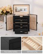Homde Large Jewelry and Watch Box with Mirror, Lock and 4 Drawers-Homde