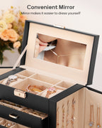 Homde Large Jewelry and Watch Box with Mirror, Lock and 4 Drawers-Homde