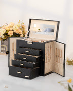 Homde Large Jewelry and Watch Box with Mirror, Lock and 4 Drawers-Homde