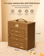 Homde Large Jewelry and Watch Box with Mirror, Lock and 4 Drawers-Homde
