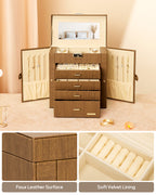 Homde Large Jewelry and Watch Box with Mirror, Lock and 4 Drawers-Homde