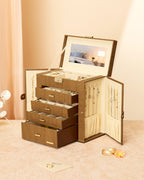 Homde Large Jewelry and Watch Box with Mirror, Lock and 4 Drawers-Homde