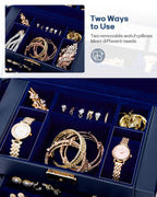 Homde Large Jewelry and Watch Box with Mirror, Lock and 4 Drawers-Homde