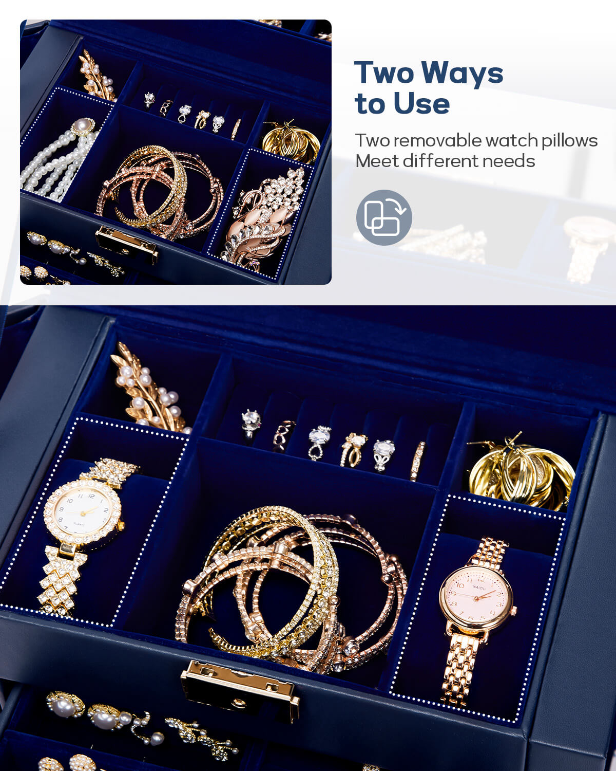Homde Large Jewelry and Watch Box with Mirror, Lock and 4 Drawers-Homde
