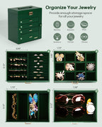 Homde Large Jewelry and Watch Box with Mirror, Lock and 4 Drawers-Homde