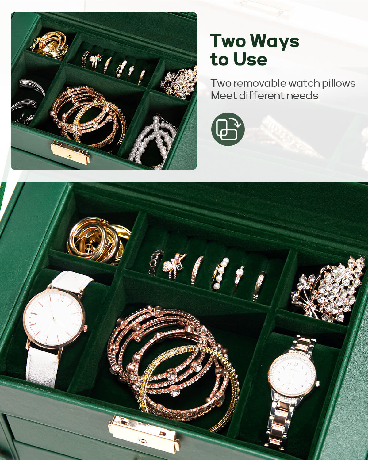 Homde Large Jewelry and Watch Box with Mirror, Lock and 4 Drawers-Homde