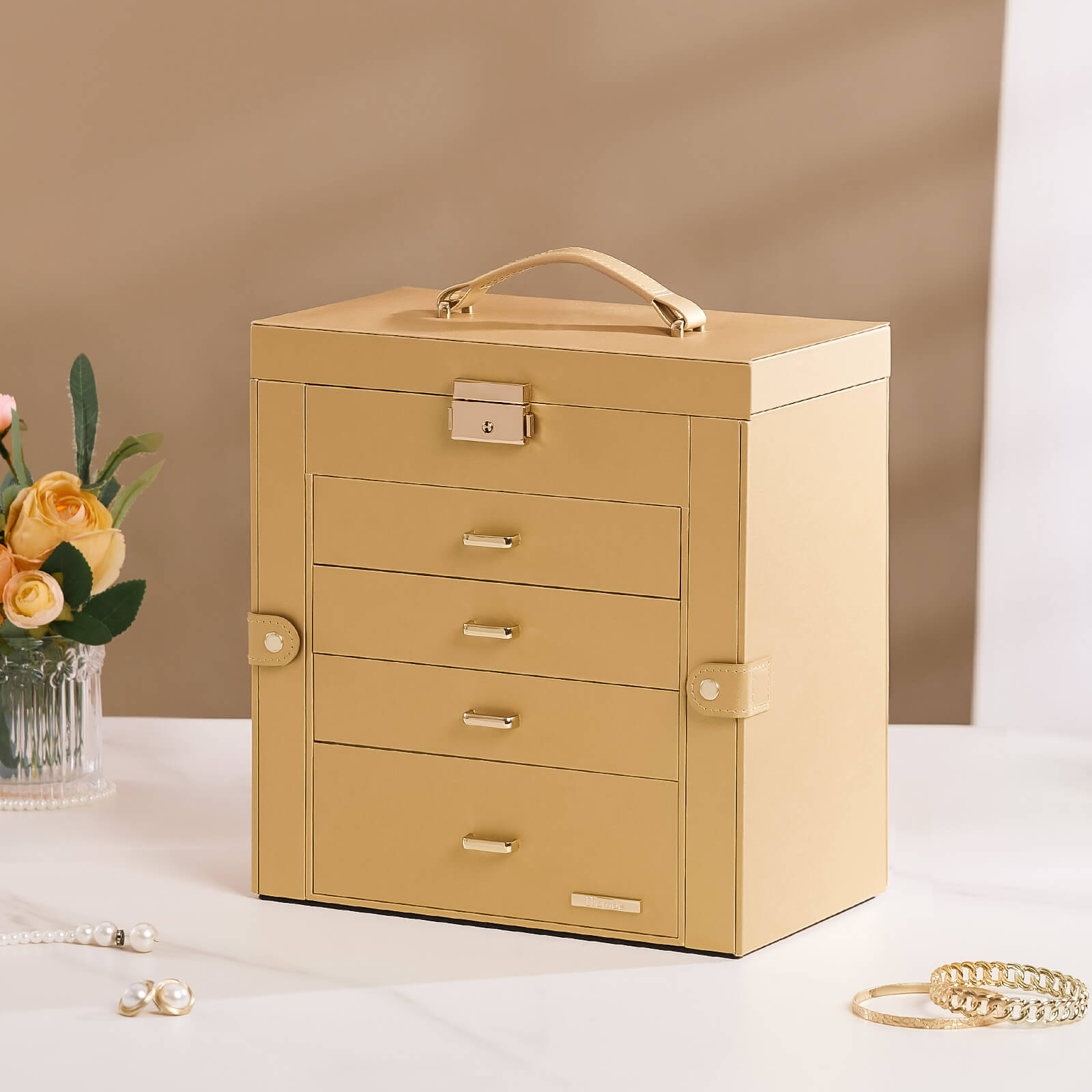Homde Large Jewelry and Watch Box with Mirror, Lock and 4 Drawers-Homde