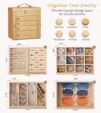 Homde Large Jewelry and Watch Box with Mirror, Lock and 4 Drawers-Homde
