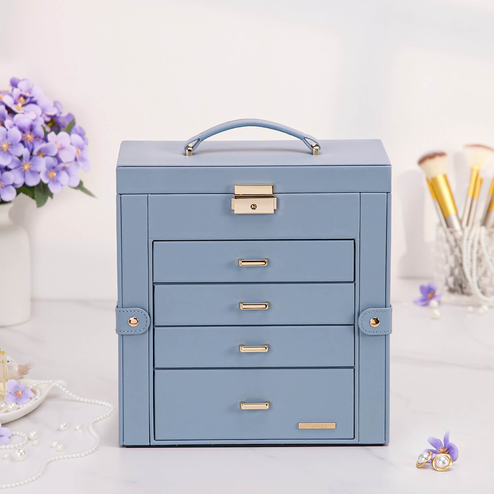 Homde Large Jewelry and Watch Box with Mirror, Lock and 4 Drawers-Homde