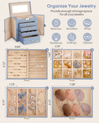 Homde Large Jewelry and Watch Box with Mirror, Lock and 4 Drawers-Homde