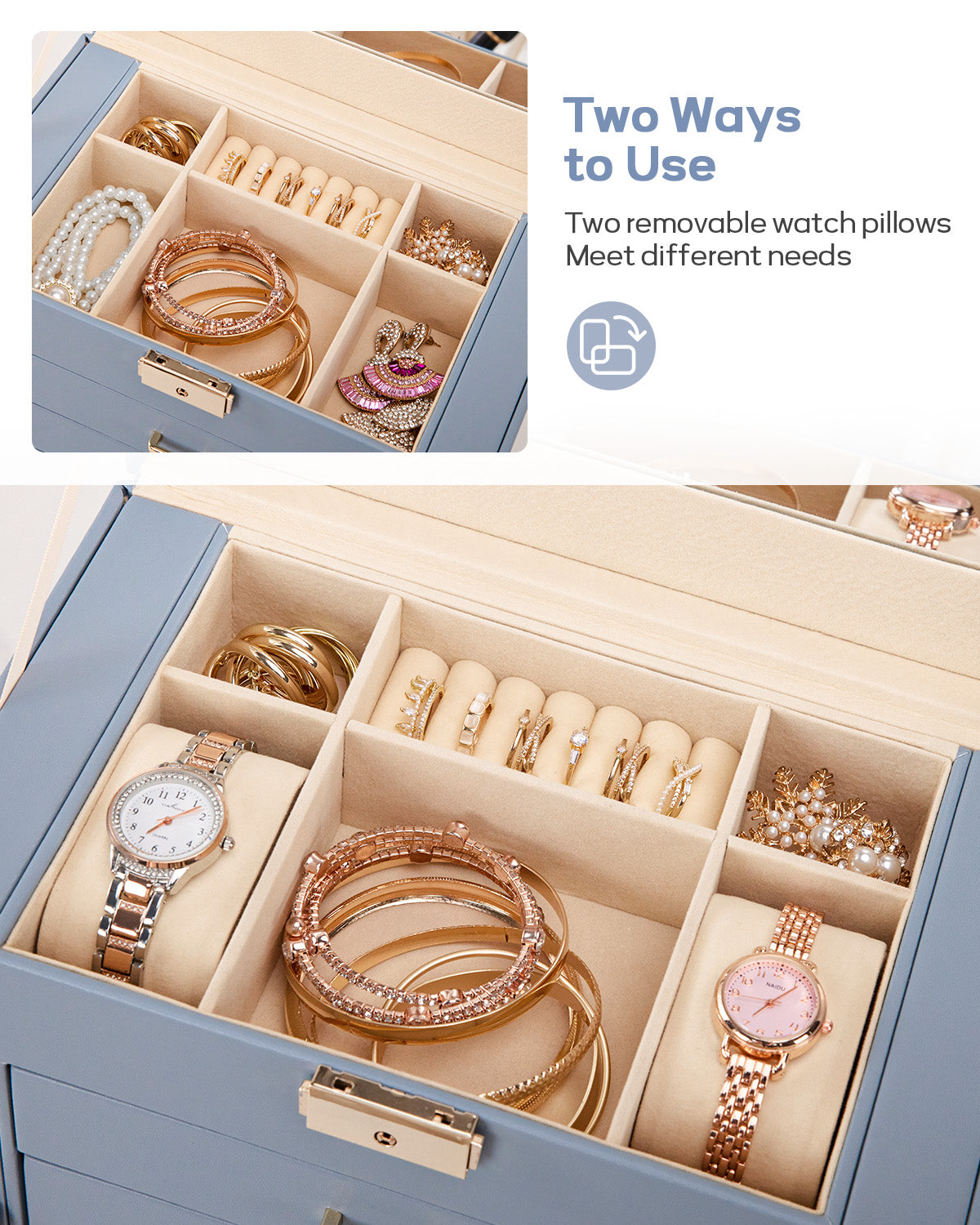 Homde Large Jewelry and Watch Box with Mirror, Lock and 4 Drawers-Homde