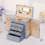 Homde Large Jewelry and Watch Box with Mirror, Lock and 4 Drawers-Homde