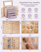 Homde Large Jewelry and Watch Box with Mirror, Lock and 4 Drawers-Homde