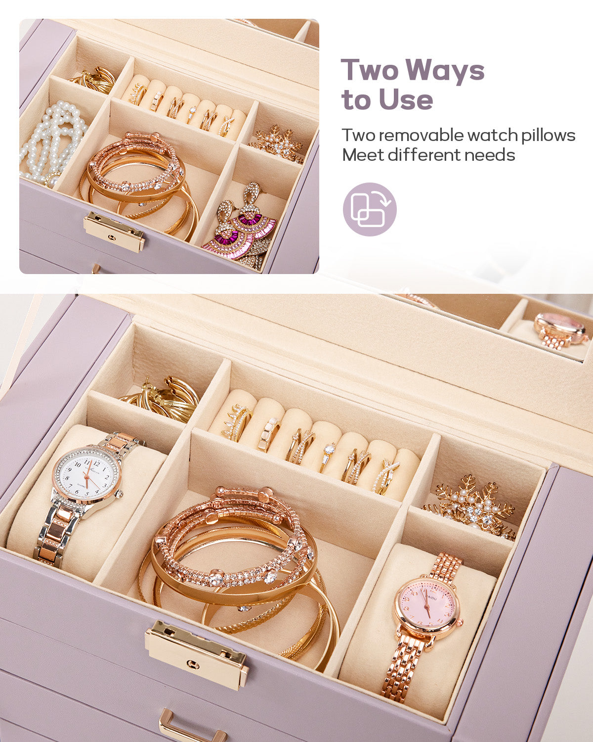 Homde Large Jewelry and Watch Box with Mirror, Lock and 4 Drawers-Homde