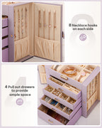 Homde Large Jewelry and Watch Box with Mirror, Lock and 4 Drawers-Homde