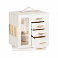 Homde 360° Rotating Jewelry Box with Mirror, 7 Drawers and Necklace Hooks-White-1-Homde